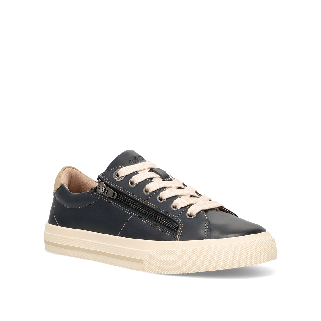 Taos Z Soul Lux women's leather sneaker with side zipper and cream laces