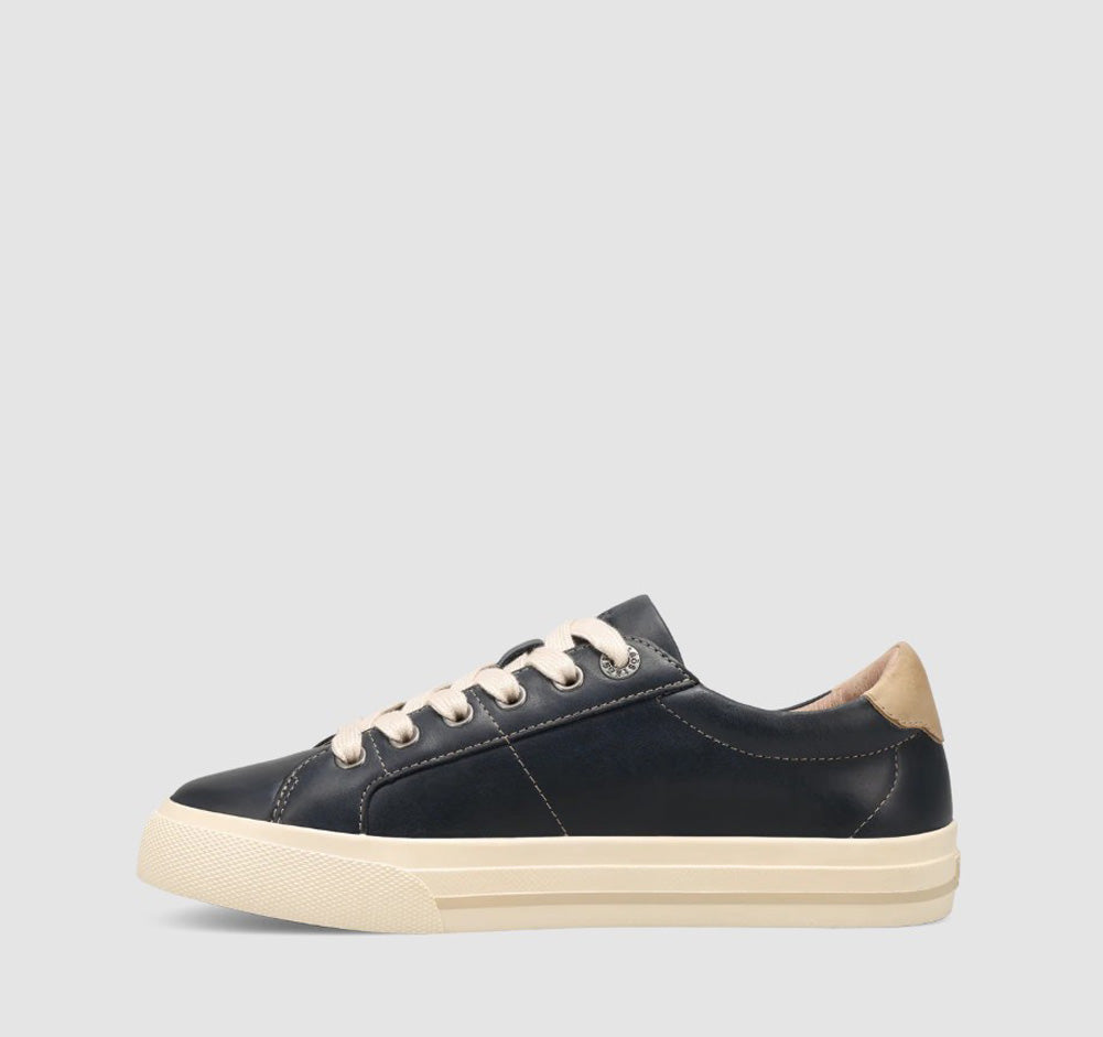 Taos Z Soul Lux women's leather lace-up sneaker with cream sole and tan heel accent