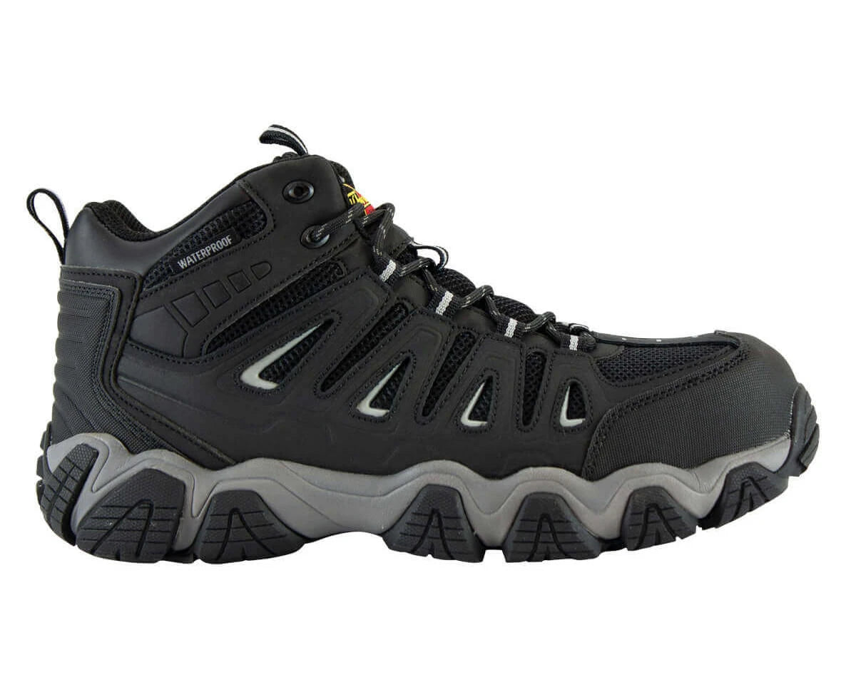 Thorogood men's waterproof mid-cut safety toe hiking boot with aggressive lug sole