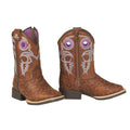 Twister kids western cowboy boots in brown with purple embroidery and zipper closure