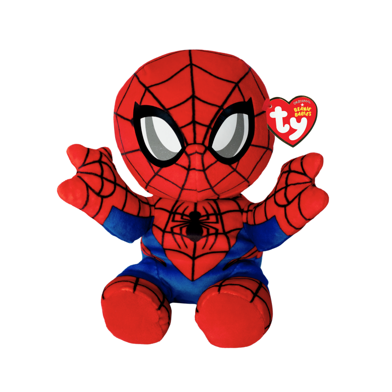Ty Beanie Babies Spider-Man plush toy seated with arms outstretched wearing web-patterned suit