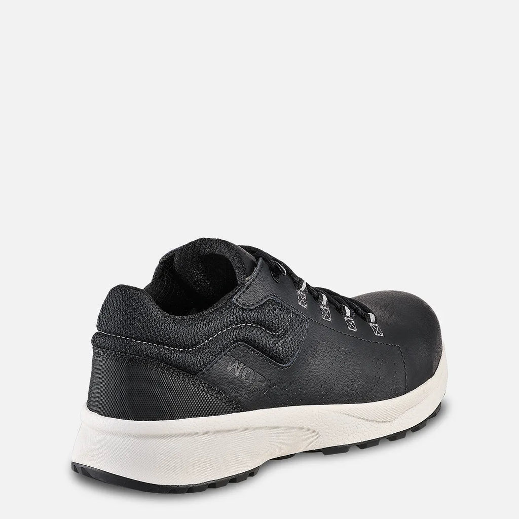 Rear view of Worx Antimatter men's athletic safety toe sneaker with white midsole